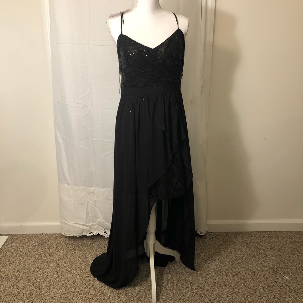 Aidan- Size 14- Black Hi/lo gown with sequins